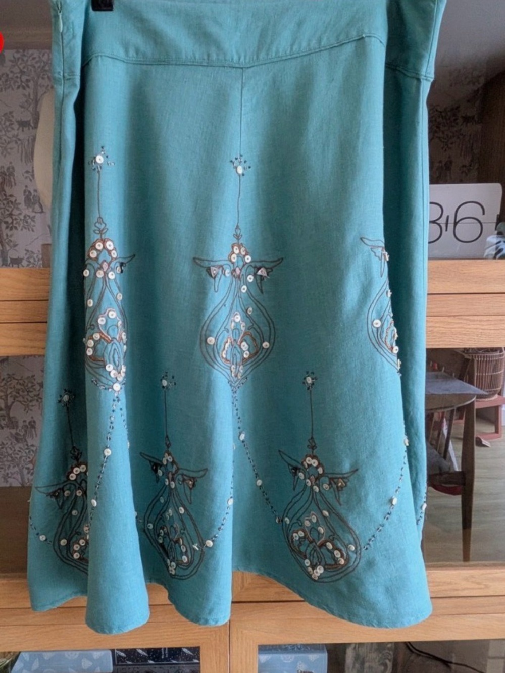 Monsoon Teal Embellished A-Line Skirt